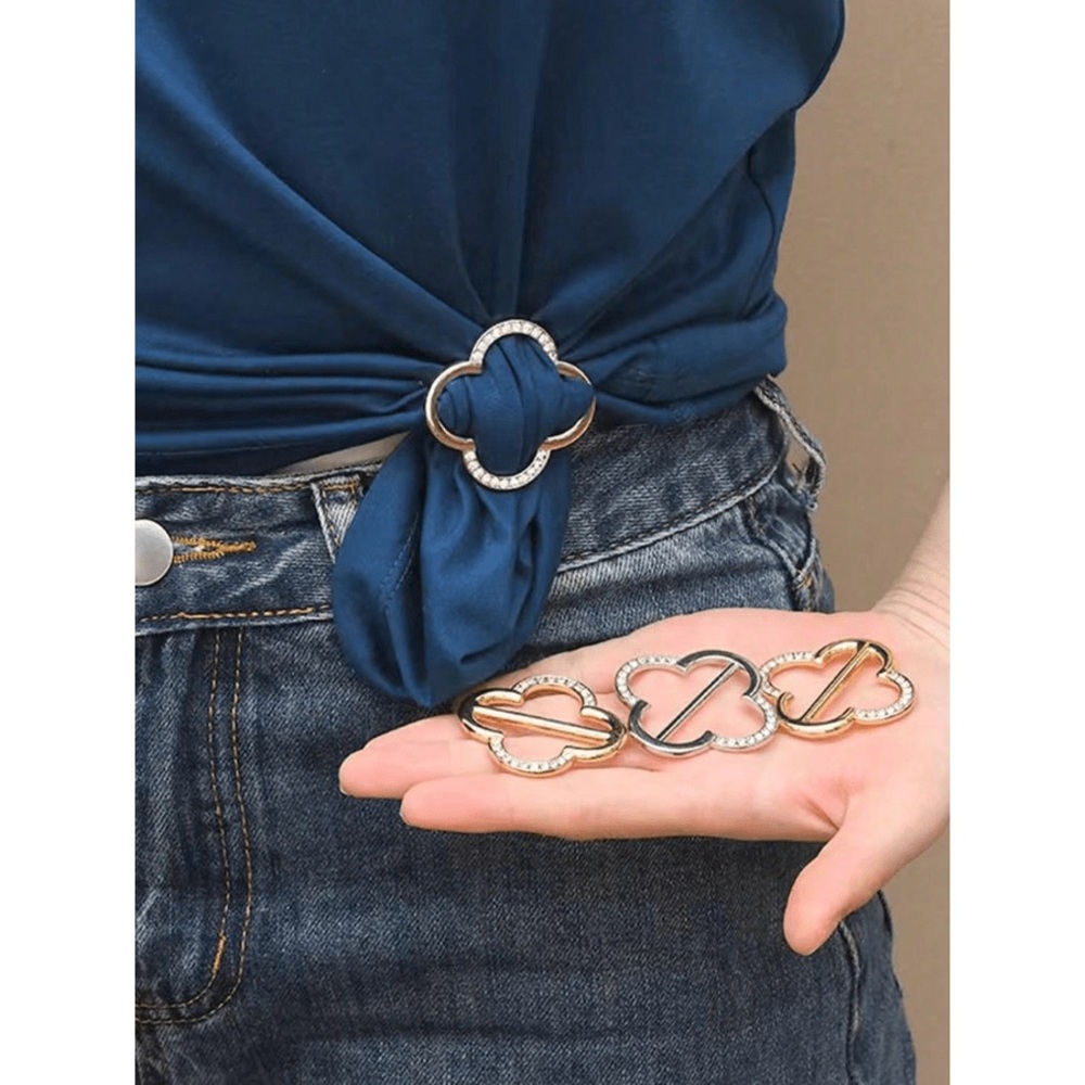 1pc Rhinestone Clover Ring Scarf & Belt Clip - Gold